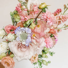 Load image into Gallery viewer, Delicate pastel bridal bouquet with peonies, roses, and seasonal flowers from the San Francisco Flower Market, designed in a refined garden-style with soft greenery - Bridal Bouquet