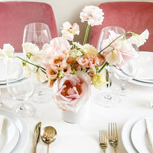 Load image into Gallery viewer, San Francisco wedding reception table centerpiece designed with sweet pea, ranunculus, rose, and lisianthus - Reception Centerpiece