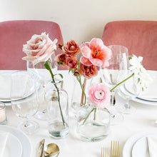 Load image into Gallery viewer, bud vases arrangements for a wedding reception guest table designed to feature roses, tulip, and rancunculus - Glass Bud Vase Arrangements