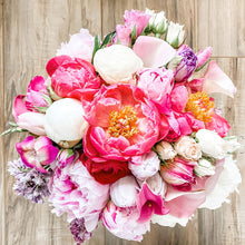 Load image into Gallery viewer, fresh peony, tulip, lilac, calla lily, rose flower arrangement - Designer's Selection, Vase Arrangement