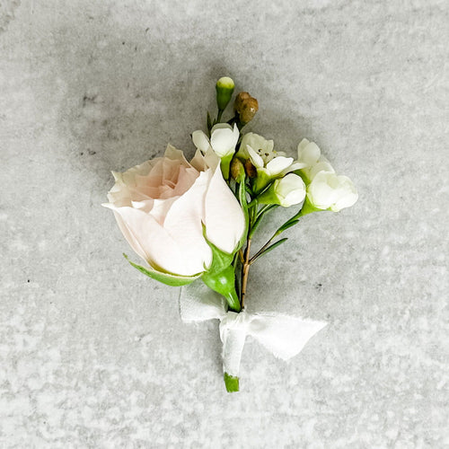 San Francisco wedding florist Flower Lab Design. Classic wedding boutonniere in blush pink for the ring bearer - Child Boutonniere