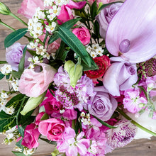 Load image into Gallery viewer, bridal bouquet in pinks and purples - Designer&#39;s Selection, Vase Arrangement
