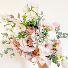 Load image into Gallery viewer, delicate bridal bouquet in soft pastel pink featuring ranunculus, astilbe, rose, mum, eucalyptus - Bridal Bouquet
